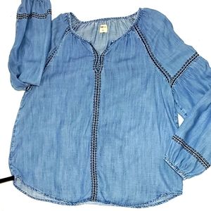 Denim long sleeve embroidered blouse size Large